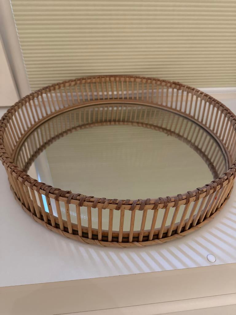 Rieten dienblad - 70cm - Zo goed als nieuw, Huis en Inrichting, Ophalen of Verzenden, Zo goed als nieuw, Rond, Hout