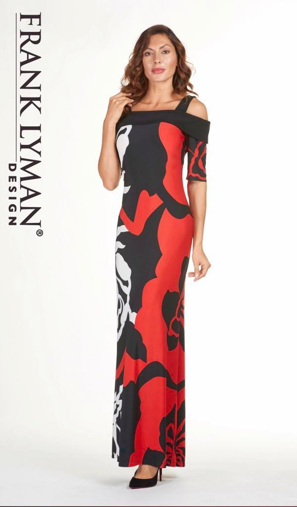 Frank Lyman elegante lange jurk zwart wit rood dessin 38, Kleding | Dames, Jurken, Nieuw, Maat 38/40 (M), Overige kleuren, Onder de knie