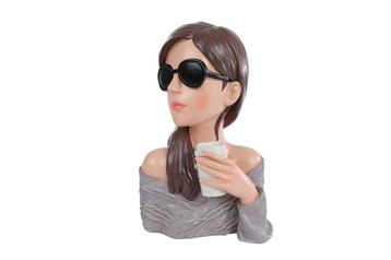 Sculptuur Lady met bril – Beige polystone beeld 27cm beschikbaar voor biedingen
