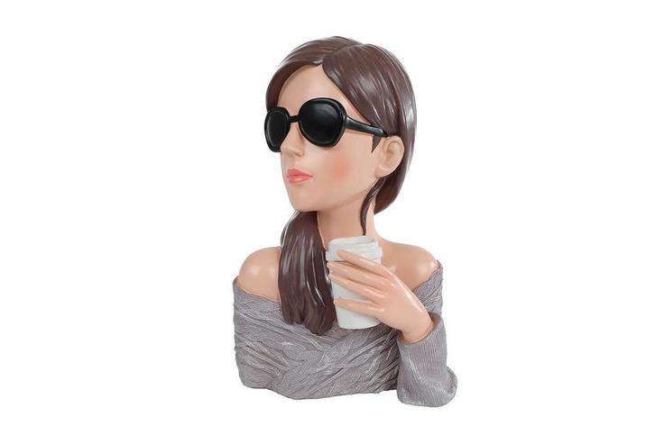 Sculptuur Lady met bril – Beige polystone beeld 27cm, Verzamelen, Beelden en Beeldjes, Nieuw, Overige typen, Ophalen of Verzenden
