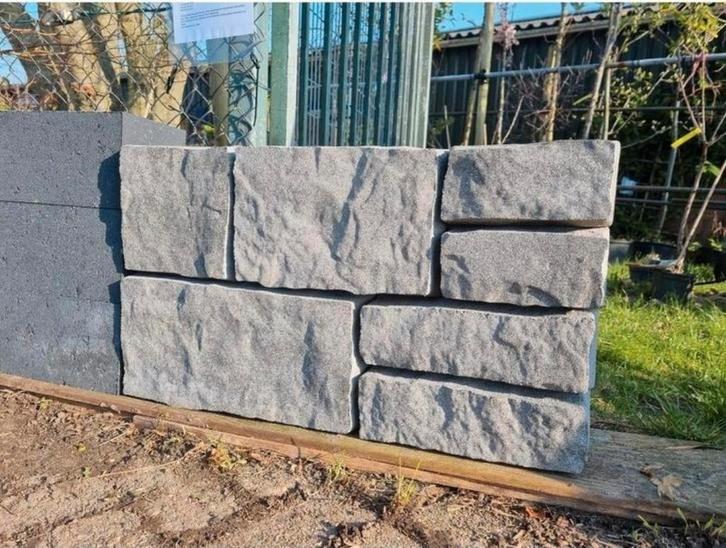 Grijs gemeleerd stapelblokken robuust wildverband s-partij, Tuin en Terras, Bielzen en Borders, Nieuw, Blok, Beton, Minder dan 25 cm