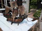 Vintage modelboot hout met leren zeilen, Ophalen of Verzenden, Gebruikt, Overige merken