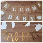 4 slingers babyshower / geboorte jute wit goud Welcome Hello, Ophalen of Verzenden, Zo goed als nieuw