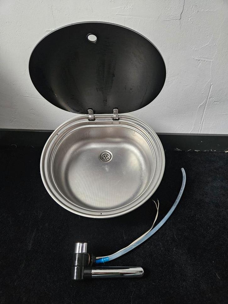 Ronde Dometic wasbak, spoelbak met glazen klep, Caravans en Kamperen, Camper-accessoires, Zo goed als nieuw, Ophalen of Verzenden