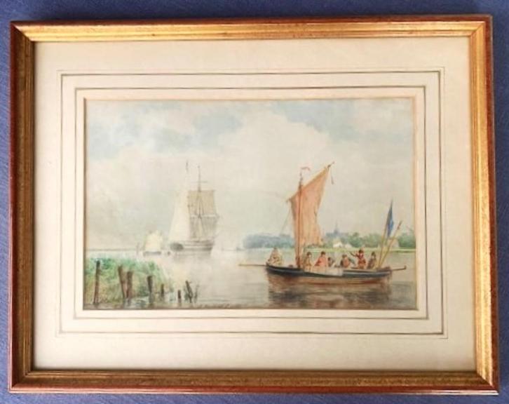 Riviergezicht met schepen 1865 - Hermanus Koekkoek de Jonge, Antiek en Kunst, Kunst | Schilderijen | Klassiek, Ophalen of Verzenden