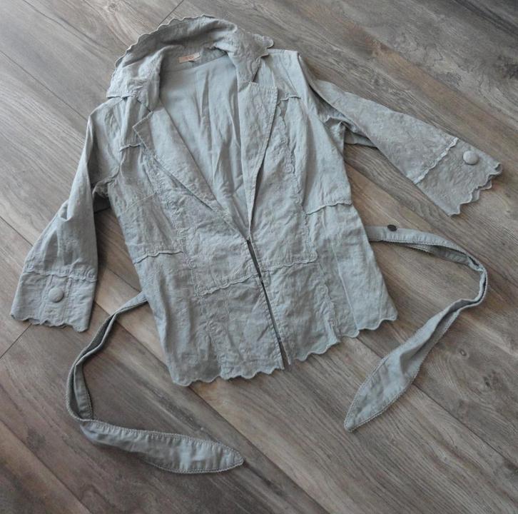 Geborduurde katoen blazer jasje romantisch rustiek 38 40, Kleding | Dames, Jassen | Zomer, Zo goed als nieuw, Maat 38/40 (M), Grijs