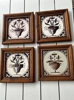 Vier Delfts Blauwe Tegels in Houten Lijst, Antiek en Kunst, Ophalen of Verzenden