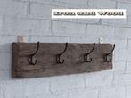 Oud eiken wagondelen geborstelde kapstok - 4 haken afm 58x13, Wandkapstok, Nieuw, Ophalen of Verzenden, Minder dan 100 cm