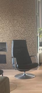 2 Zwarte Leren Stoelen - Gebruikt, Huis en Inrichting, Fauteuils, Ophalen, Gebruikt, Minder dan 75 cm, Leer