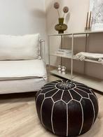 Nieuwe Marokkaanse handgemaakte leren poef, gevuld, Huis en Inrichting, Minder dan 50 cm, Rond, Nieuw, Ophalen of Verzenden