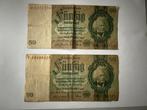 Twee funfzig reichsmark biljetten, Postzegels en Munten, Bankbiljetten | Europa | Niet-Eurobiljetten, Ophalen of Verzenden, Duitsland