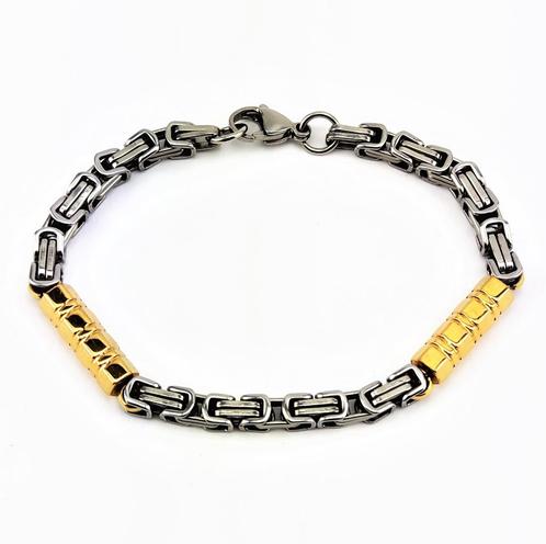 Zilverkleur-Goudkleur 21,5cm x 5mm stalen Koningsarmband, Sieraden, Tassen en Uiterlijk, Armbanden, Nieuw, Staal, Goud, Verzenden