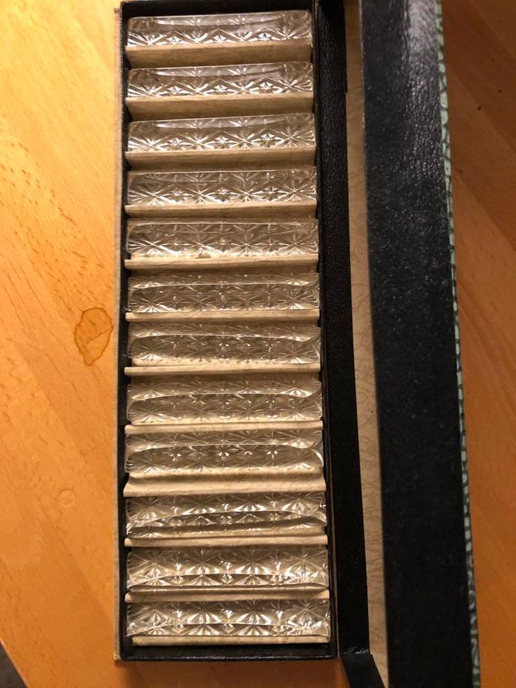 12 Glazen messenleggers / messensteun driehoekig, Antiek en Kunst, Antiek | Glas en Kristal, Ophalen of Verzenden