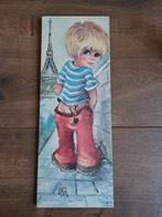 Retro prentje plassend jongetje Parijs 38 bij 14 cm jaren'70, Ophalen of Verzenden, Gebruikt, Minder dan 50 cm, Minder dan 50 cm