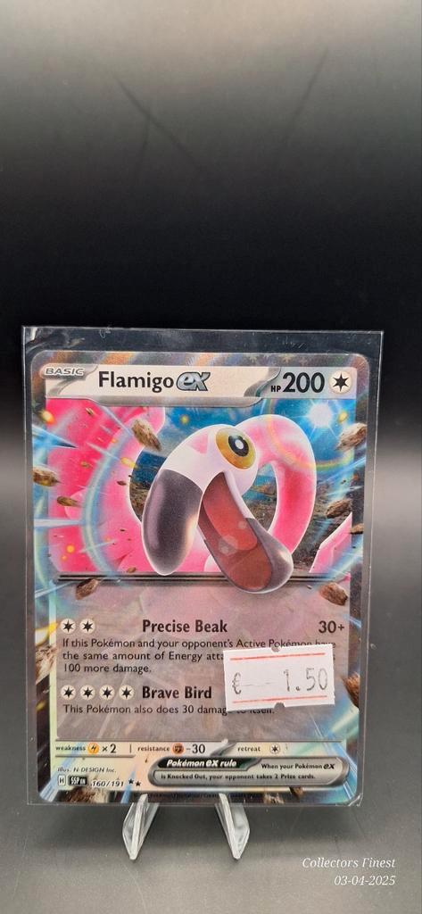 Flamigo ex ssp surging sparks 160, Hobby en Vrije tijd, Verzamelkaartspellen | Pokémon, Zo goed als nieuw, Losse kaart, Ophalen of Verzenden