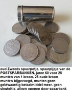 jaren 60, Zweedse postsparbanken, spaarpijpje munten 1 kroon, Verzamelen, Ophalen of Verzenden, Zo goed als nieuw, Metaal of Blik