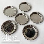 Set zes vintage, metalen onderzetters petit fours schaaltjes, Gebruikt, Glas of Kopje, -, -