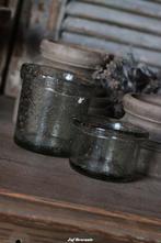 Windlicht bubbelglas met randje blank en smoke, Www.jufbrocante.nl, Www.jufbrocante.nl, Nieuw, Ophalen of Verzenden