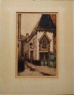 Ets van Roger Hebbelinck , stadsgezicht straatje, Ophalen of Verzenden