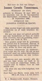 Timmermans Joannes 1873 Diessen 1946, Ophalen of Verzenden, Bidprentje