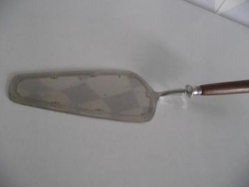 vintage RVS gedecoreerd taartschep hout handvat 22 cm 1950 beschikbaar voor biedingen