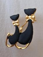 Vintage katten broche met gouden accenten, Sieraden, Tassen en Uiterlijk, Broches, Ophalen of Verzenden, Zo goed als nieuw, Zwart