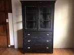 Brocante vintage landelijke buffetkast antiek vitrine zwart, Ophalen