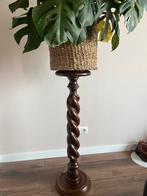 Vintage antiek houten pilaar en plantentafel, Ophalen, Zo goed als nieuw