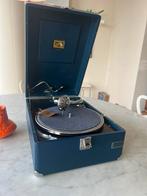 HMV102 BLAUW GRAMMOFOON NIEUWSTAAT, Antiek en Kunst, Antiek | Tv's en Audio, Ophalen of Verzenden