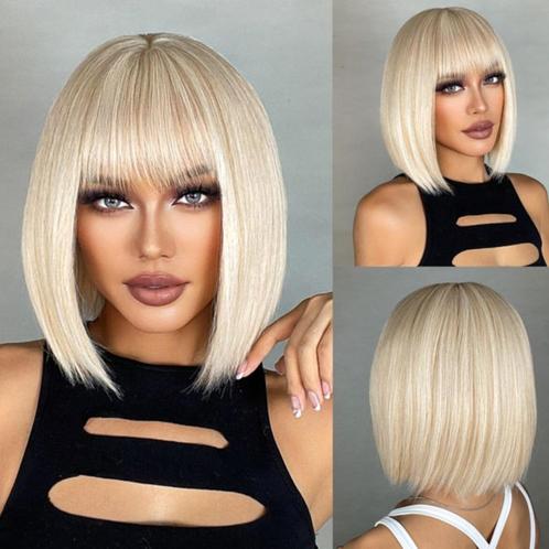 Roomblonde pruik bob model met steil haar model Caren, Sieraden, Tassen en Uiterlijk, Uiterlijk | Haarverzorging, Nieuw, Pruik of Haarverlenging