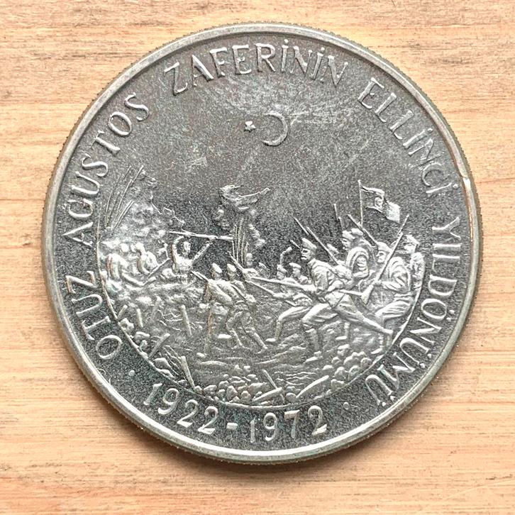 Turkije 50 Lira 1972 zilver - slagveld, Postzegels en Munten, Munten | Europa | Niet-Euromunten, Overige landen, Zilver, Ophalen of Verzenden