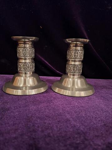 Vintage Haugrud Noorwegen Pewter Kandelaars - Viking Stijl beschikbaar voor biedingen