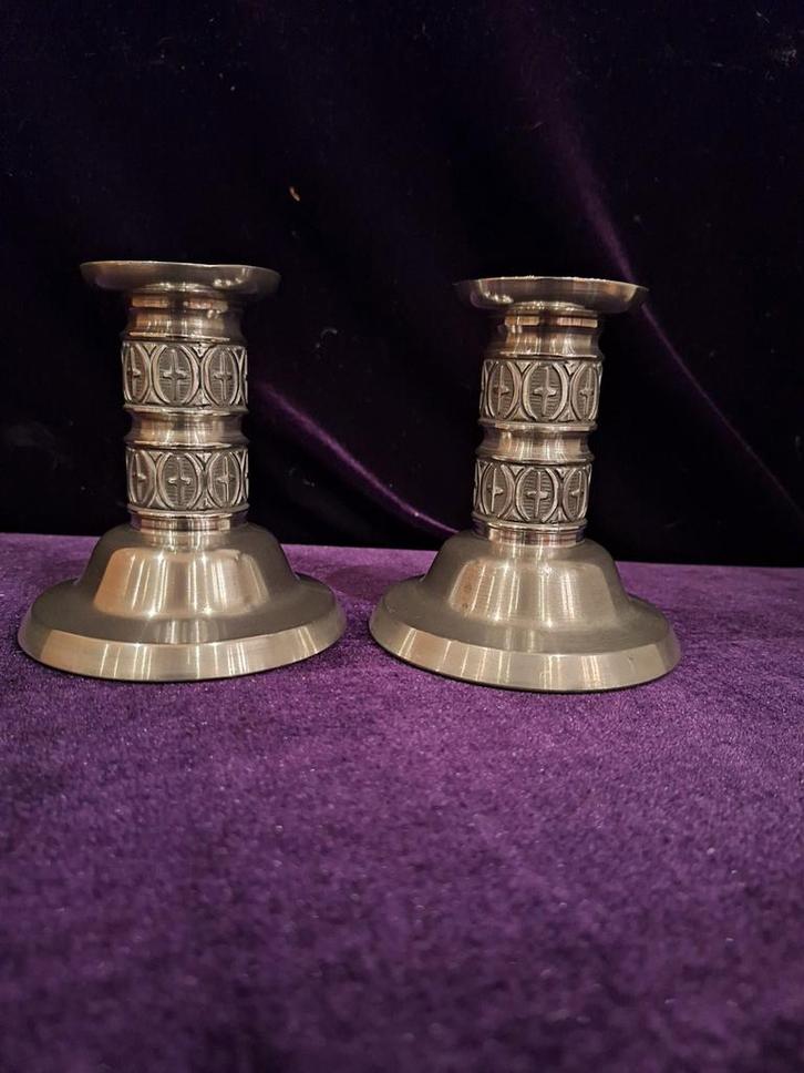 Vintage Haugrud Noorwegen Pewter Kandelaars - Viking Stijl, Huis en Inrichting, Woonaccessoires | Kandelaars en Kaarsen, Ophalen of Verzenden