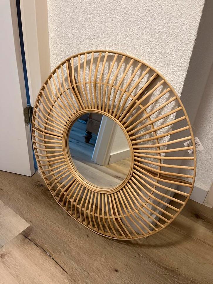 Bamboe Spiegel - 70cm - Nieuw!, Huis en Inrichting, Woonaccessoires | Spiegels, Nieuw, 50 tot 75 cm, Minder dan 100 cm, Rond, Ophalen of Verzenden