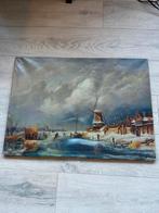 Hollands winterlandschap met molen en schaatsers, Antiek en Kunst, Kunst | Schilderijen | Klassiek, Ophalen of Verzenden