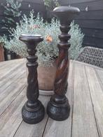 Houten bewerkte kandelaren, Antiek en Kunst, Ophalen of Verzenden