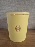 Tupperware trommel met sterdeksel Geel met bruine bloem, Huis en Inrichting, Ophalen of Verzenden, Zo goed als nieuw, Bruin, Bus of Trommel