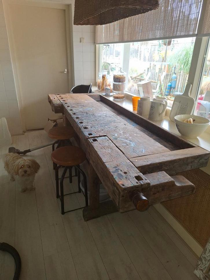 Oude Werkbank / Sidetable - Uniek Stuk!, Antiek en Kunst, Antiek | Meubels | Tafels, Ophalen
