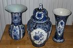 3x antieke delfts blauwe vazen., Ophalen
