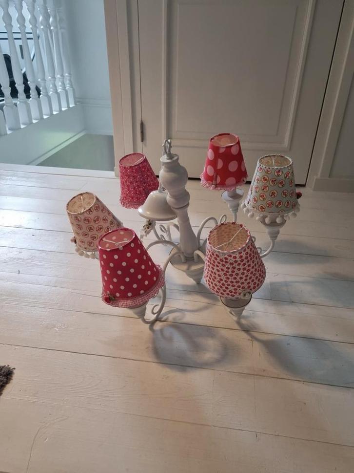 Moepa Hanglamp met 6 Kapjes, Huis en Inrichting, Lampen | Kroonluchters, Gebruikt, Metaal, Stof, Ophalen