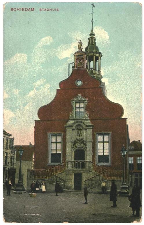 960130	Schiedam	Stadhuis	 	1913	 .Postzegel gedeeltelijk ver, Verzamelen, Ansichtkaarten | Nederland, Gelopen, Zuid-Holland, Voor 1920