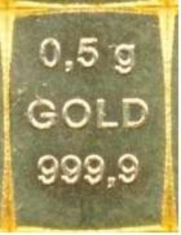 1x Goud baar halve gram, Postzegels en Munten, Edelmetalen en Baren, Goud, Ophalen of Verzenden