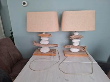 2 tafellampen Ibiza stijl hout,stenen, natural look beschikbaar voor biedingen