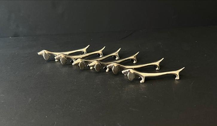 Messenleggers 6 teckels vintage 9 cm, Antiek en Kunst, Antiek | Bestek, Ophalen of Verzenden