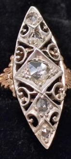 gouden ring met diamant bezet, Art deco Markies, Ophalen of Verzenden, Zo goed als nieuw, 17 tot 18, Dame
