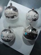 Glazen kerstballen met opschrift, Diversen, Kerst, Ophalen of Verzenden, Gebruikt