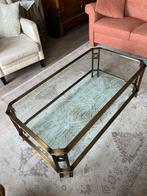 Mooie salontafel met glasplaat en messing onderstel, Huis en Inrichting, Tafels | Salontafels, Ophalen, Gebruikt, 100 tot 150 cm