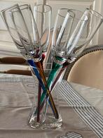 Champagneglazen met gekleurde steel - Set van 6, Overige materialen, Ophalen of Verzenden, Zo goed als nieuw, Vaatwasserbestendig