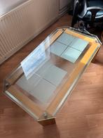 Salontafel van massief hout met glazen plaat, Huis en Inrichting, Ophalen, Gebruikt, 100 tot 150 cm, 50 tot 100 cm