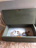 Antieke groene schrijfkist kist mussen decoupage, Antiek en Kunst, Curiosa en Brocante, Ophalen